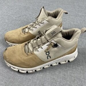 On Cloud Hi Running Shoes Womens Size 9 Beige Suede Canvas Mid Top CloudTec